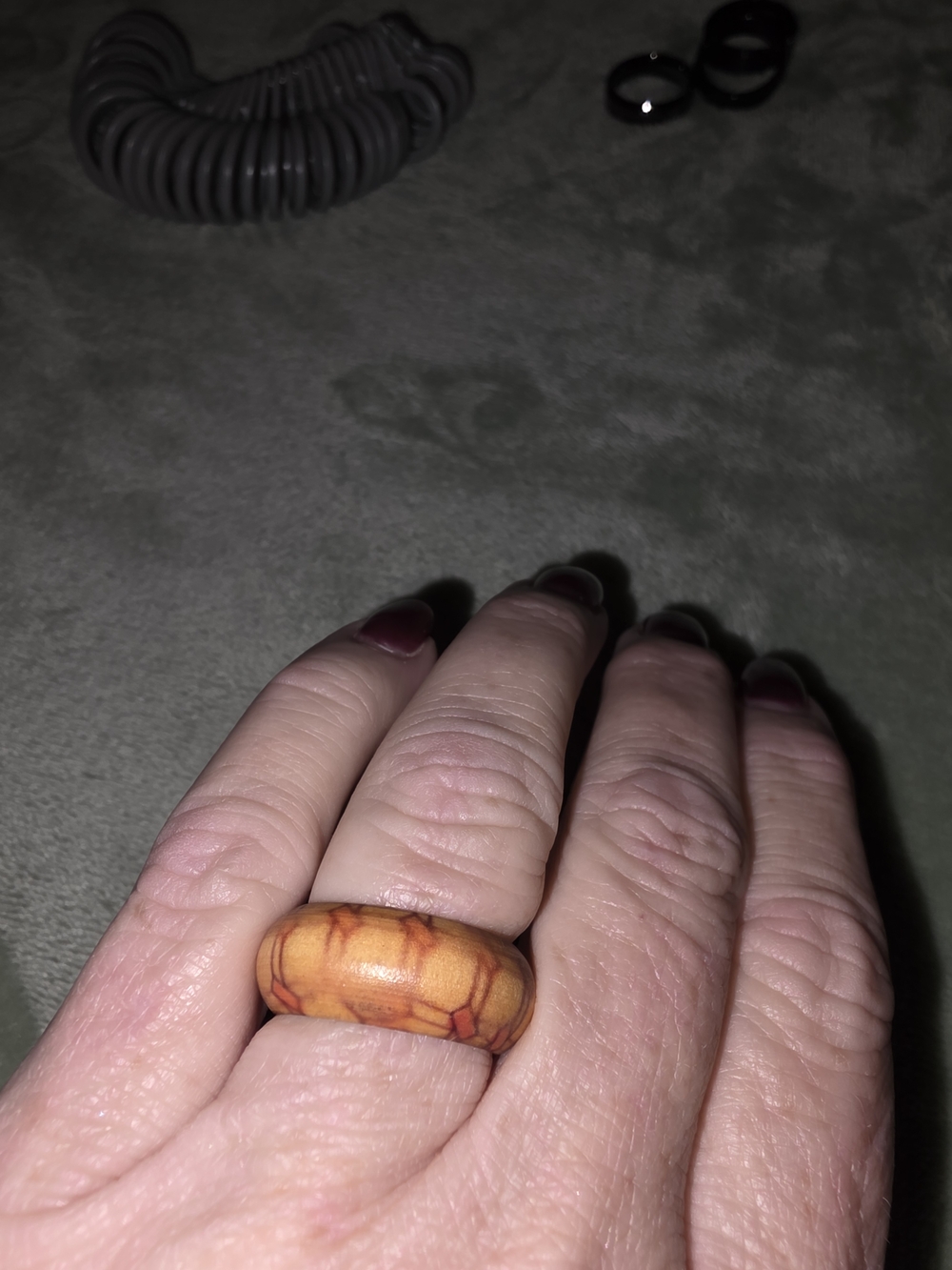 Tagua Seed-Wood Tone Smooth Ring in Honey Brown. Size 8